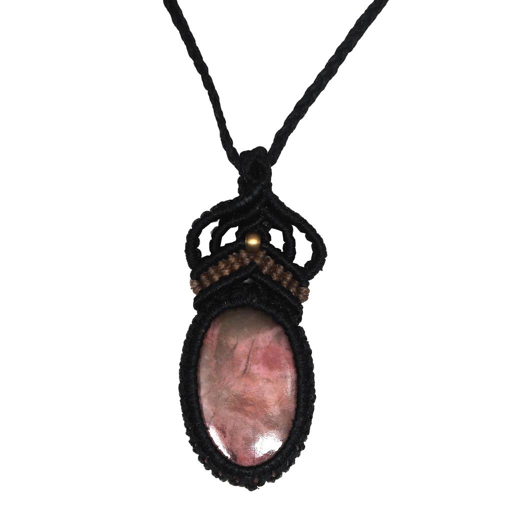 Родонит макраме ручная работа ожерелье кулон нить ювелирные изделия драгоценный камень 20-36''Ad