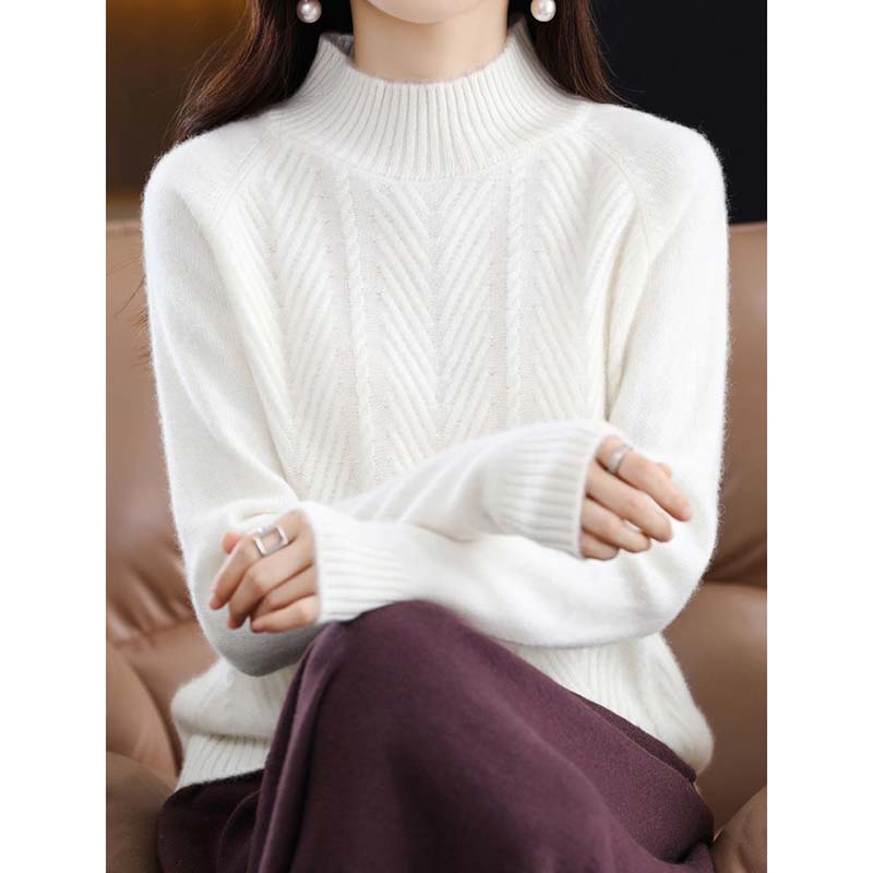 Женский утолщенный трикотажный свитер с полувысоким воротом на осень и зиму, свободный пуловер, нижняя часть рубашки