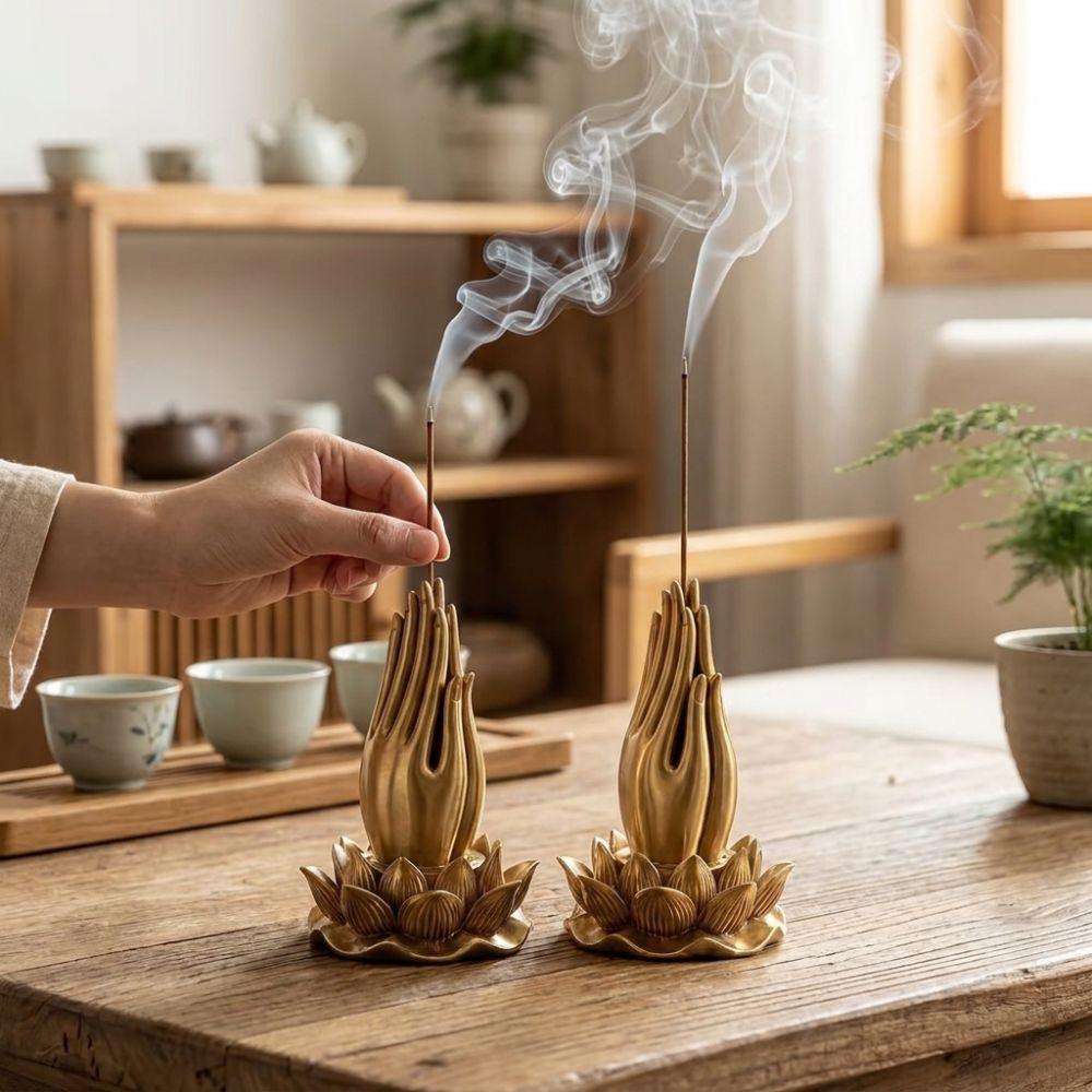 Praying Hand Lotus Hand Incense Holder 3D Printed Tabletop Incense Base Desktop Use