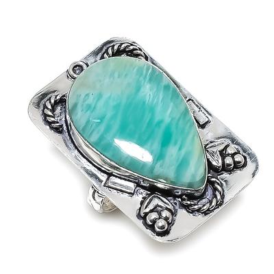 Кольцо из серебра 925 пробы с драгоценным камнем амазонит, размер 8