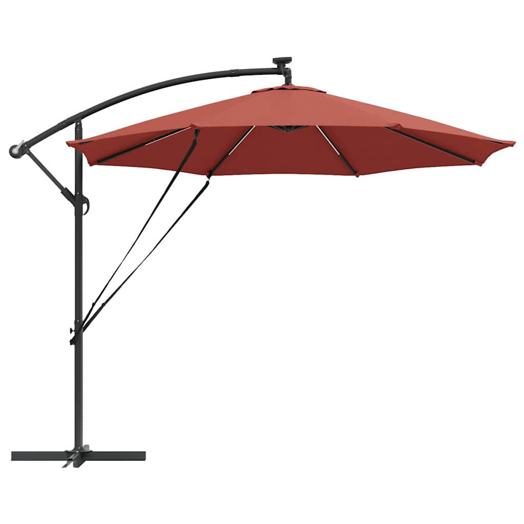 Cantilever Sun Umbrella with LED Light Strips Terracotta 294 x 294 x 248 cm