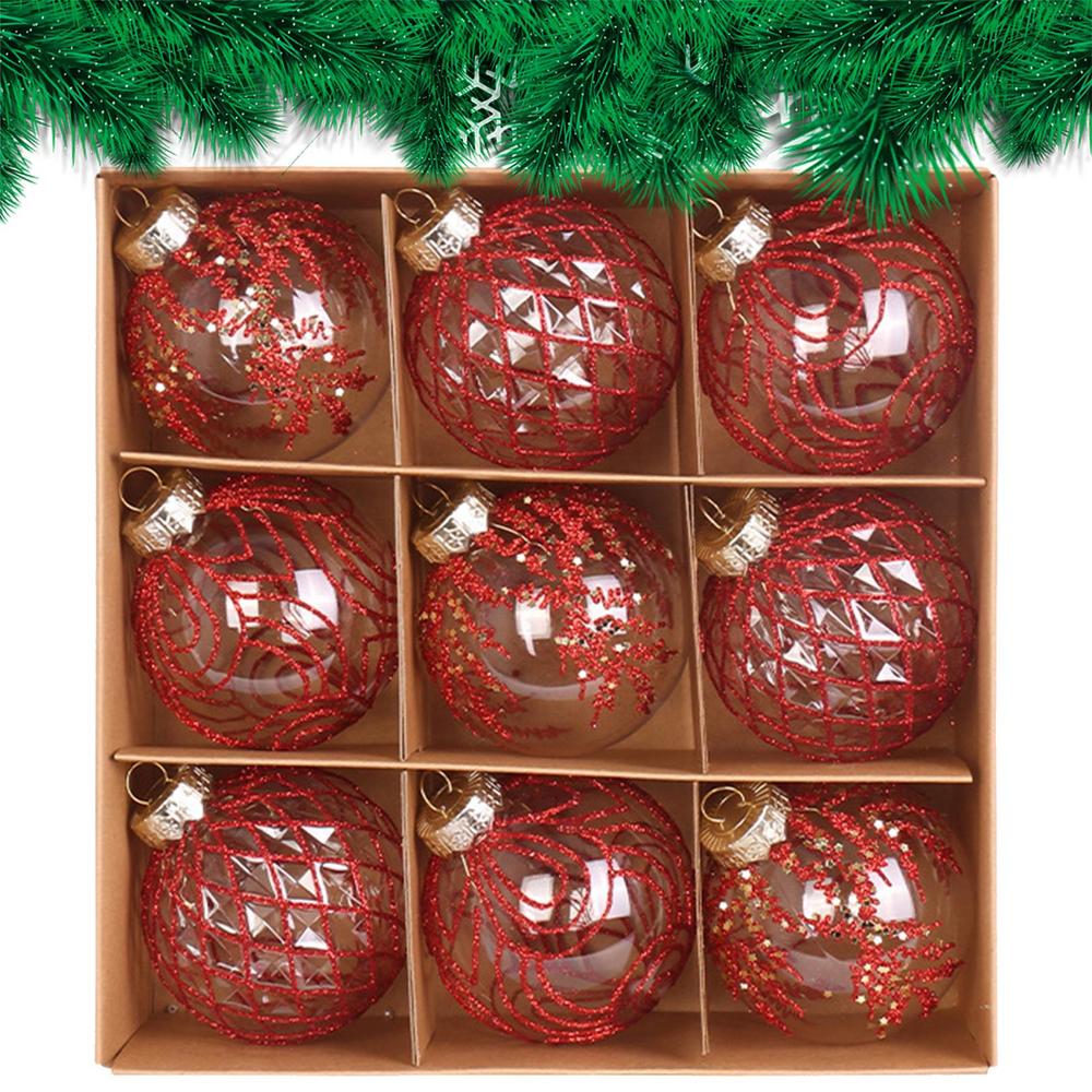 Christmas Balls Shatterproof 9 Pieces Christmas Decoration Ball Clear PET Globe 3.15in Painted For Birthday Thanksgiving Winter