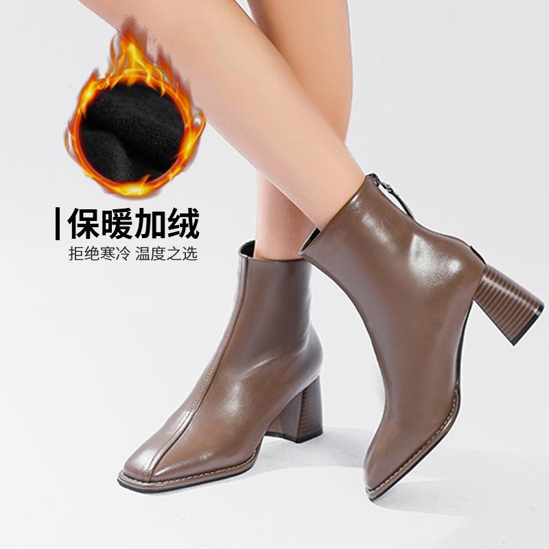 Осень и зима новые короткие ботильоны на высоком каблуке женские на заказ корейская версия ботинки на толстом каблуке детские на заказ квадратный носок задняя молния мартин женские