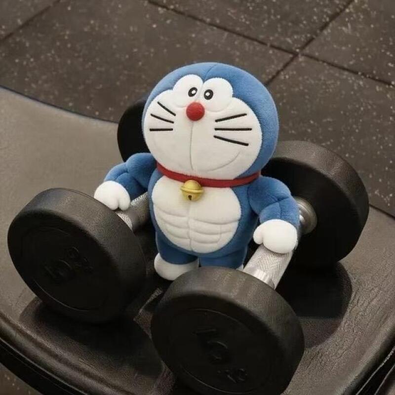 Anime Doraemon Fitness Muscle Plush Toy Keychain Decoration Bag Pendant Cute Couple Backpack Zipper Pendant Boy's Birthday Gift