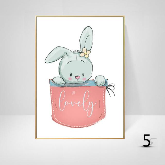 Картина на холсте с мультяшными животными, слон, кролик, воздушный шар, декоративная живопись для детской комнаты, креативное искусство, подвесная картина