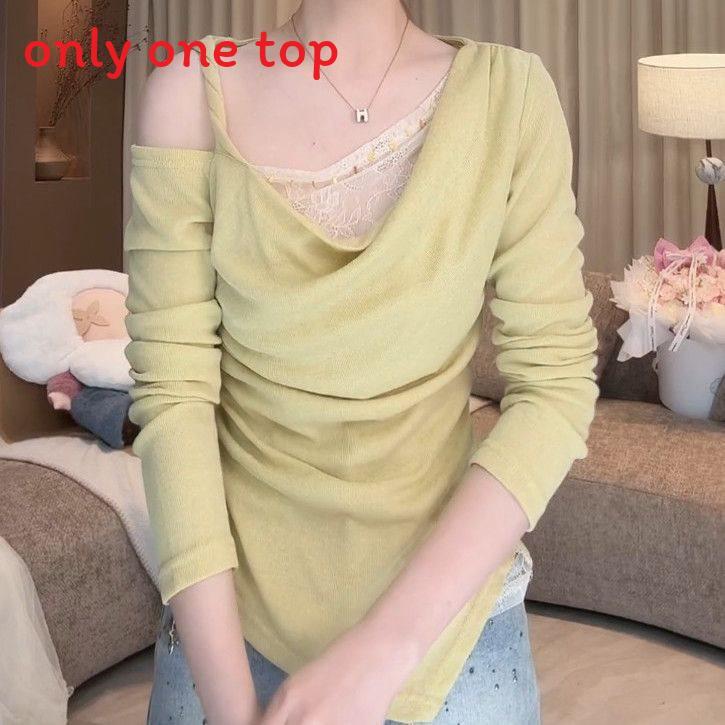 Spring Korean Style Womens Lace Spliced Top With Solid Color Design For Fashionable Outfits