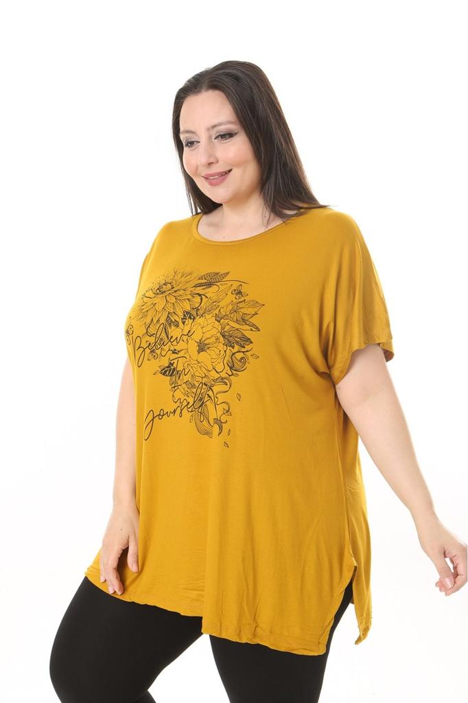 Женская блузка большого размера Одежда больших размеров Желтая блузка с цветочным принтом