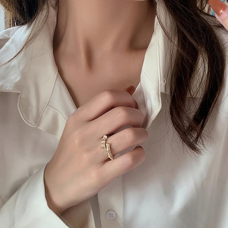 Настоящее золотое покрытие, корейский новый дизайн, модные украшения, роскошное бамбуковое кольцо с цирконом и опалом, элегантное женское повседневное рабочее открытое кольцо, аксессуары