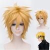 30cm Uzumaki Wigs Golden Short Fluffy Shaggy Layered Heat Resistant Synthetic Hair Cosplay Costume Wig + Wig Cap