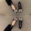 New Women's Buckle Rhinestone Shoes Design Sense Pointed Flat French Small Fragrance Fashion Celebrity Niche Single Shoes