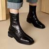 NEW Autumn Boots Women Split Leather Shoes for Women Square Toe Chunky Heel Shoes Casual Zipper Modern Boots Winter Black Boots