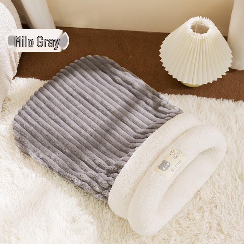 Уютная кровать для кошек и собак: Утолщенный милый спальный мешок для тепла осенью/зимой, закрытый матрас для питомца.