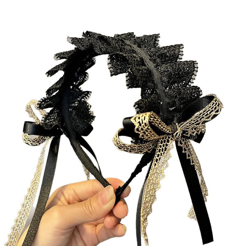 Ретро Лолита Плиссированная Кружевная Повязка на Голову и Заколка для Волос - Милые Детские Аксессуары для Волос