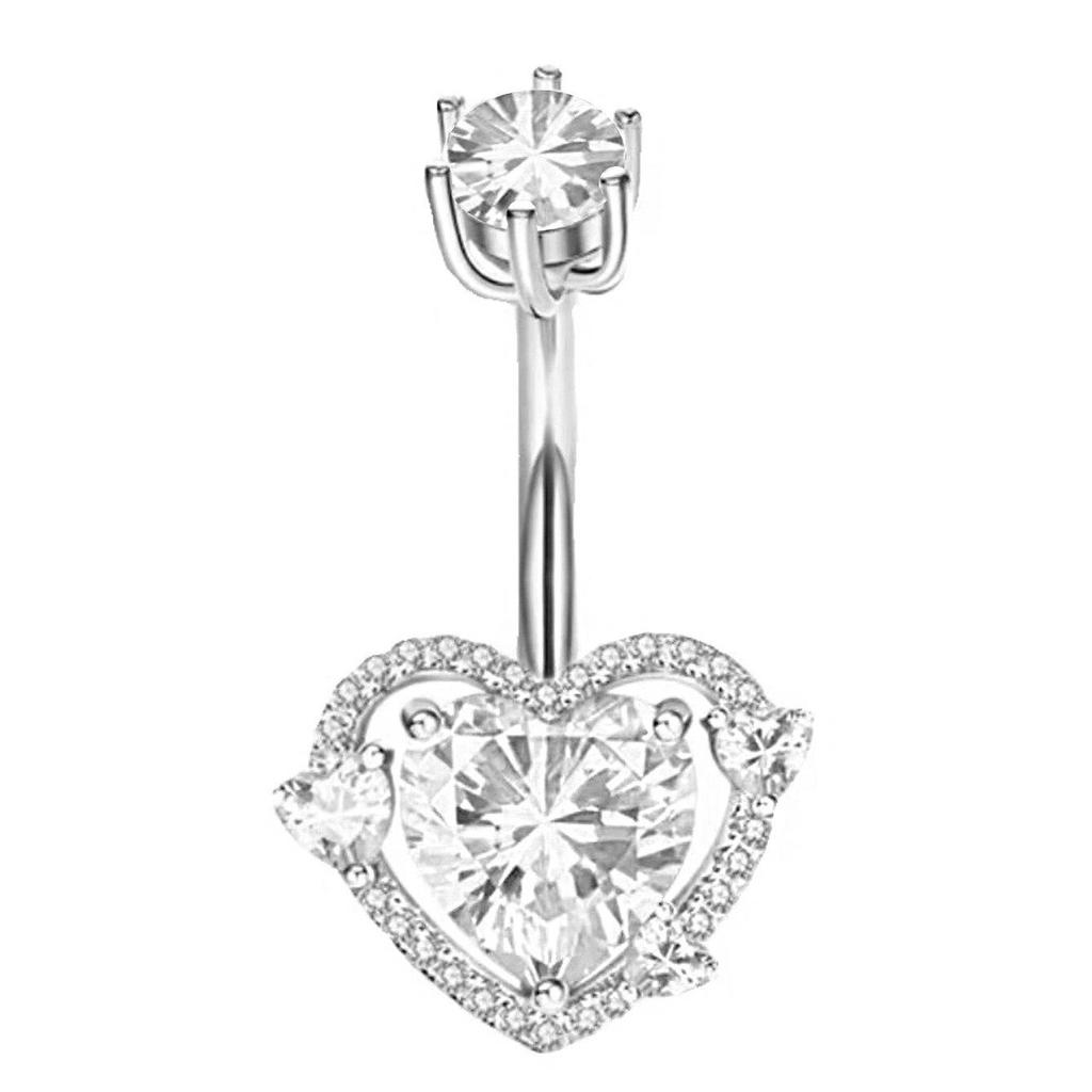 Циркониевый кулон в форме сердца, пирсинг пупка с бантом