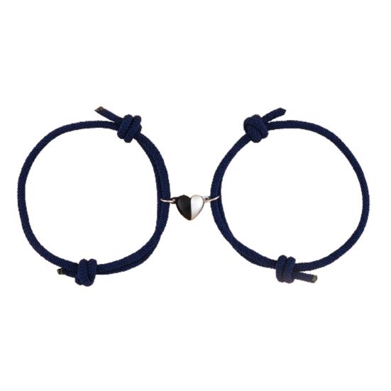 2Pcs/Set Rope Bangle Fade-proof Fine Workmanship Nice-looking Magnetic Heart Pendant Bracelet for Couple
