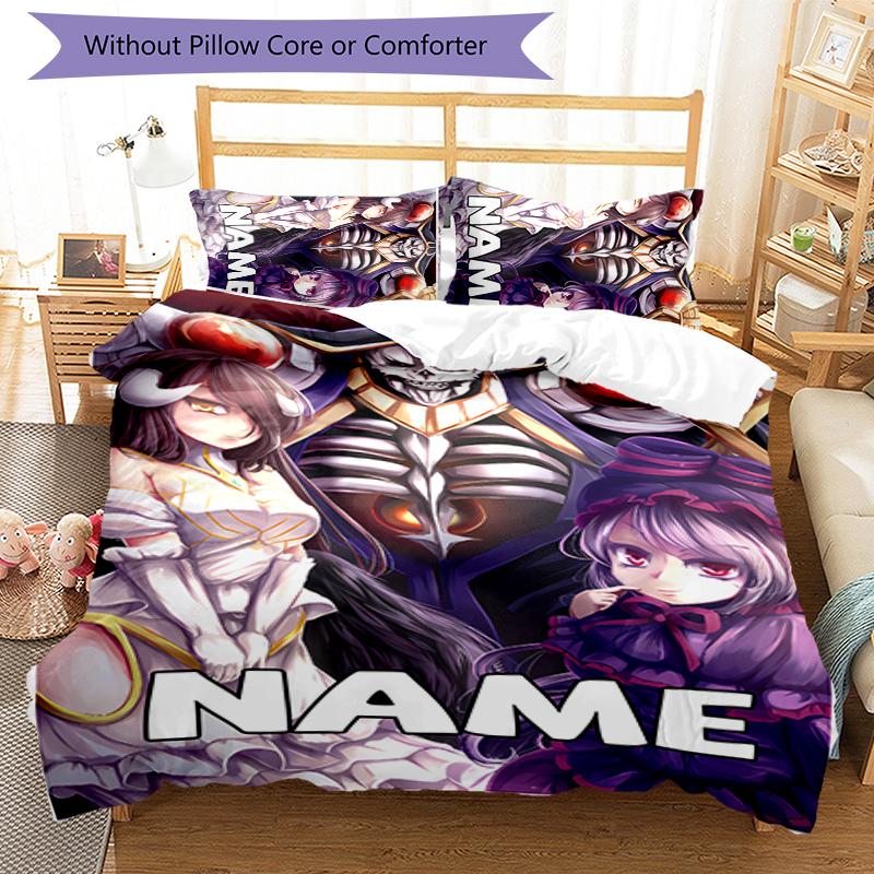 3pcs Custom Name Cartoon Overlord Bedding Set Duvet Cover Closure Includes 1 Duvet Cover & 2 Pillowcases for All Seasons Bedroom Decor