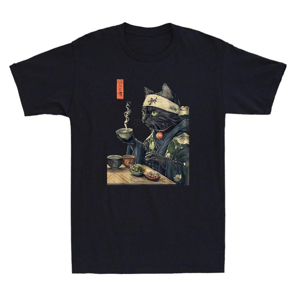 Cat Drinking Tea Japanese Tea Ceremony Art Print Funny Mens Short Sleeve T-Shirt