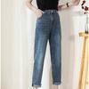 Женские весенне-осенние повседневные брюки большого размера с высокой талией, свободные прямые джинсы, джинсовые укороченные брюки
