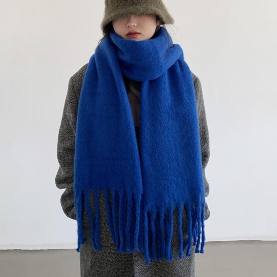 Женский зимний однотонный шарф с кисточками, имитация кашемира, толстая шаль, элегантный большой длинный теплый шарф, модные аксессуары