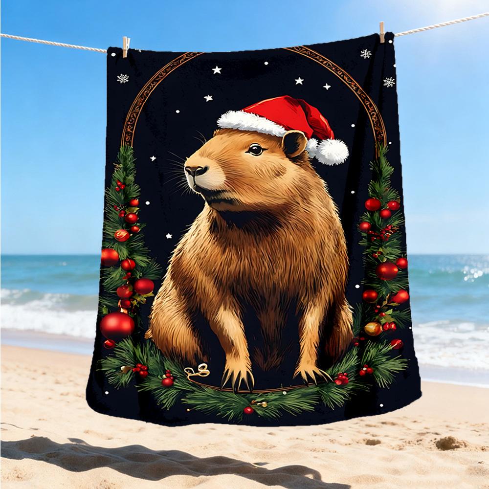 1pc Christmas Capybara Outdoor Blanket - Lightweight Flannel Throw For Travel, Camping, Livingroom, Couch, Chair yy251114223