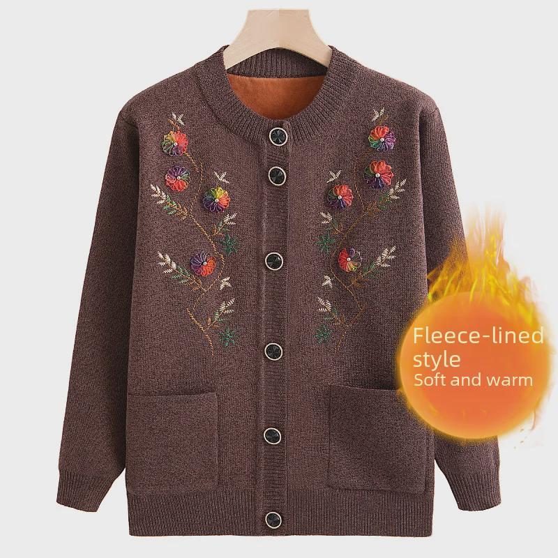 Зимний кардиган Grandma's Plus Velvet для женщин среднего и пожилого возраста - плотный, уютный топ на весну и осень