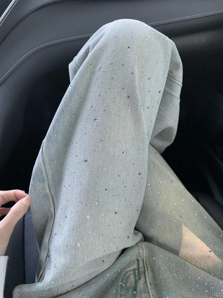 Women's Light Blue Slimming Wide-Leg Jeans with Hot Drill Design - Autumn 2025 Collection