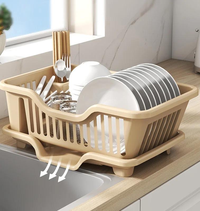 Пластиковая подставка для посуды с дренажной доской и чашкой для столовых приборов, кухонная корзина для слива, держатель для столовых приборов и дополнительный коврик для сушки, дренажная подставка