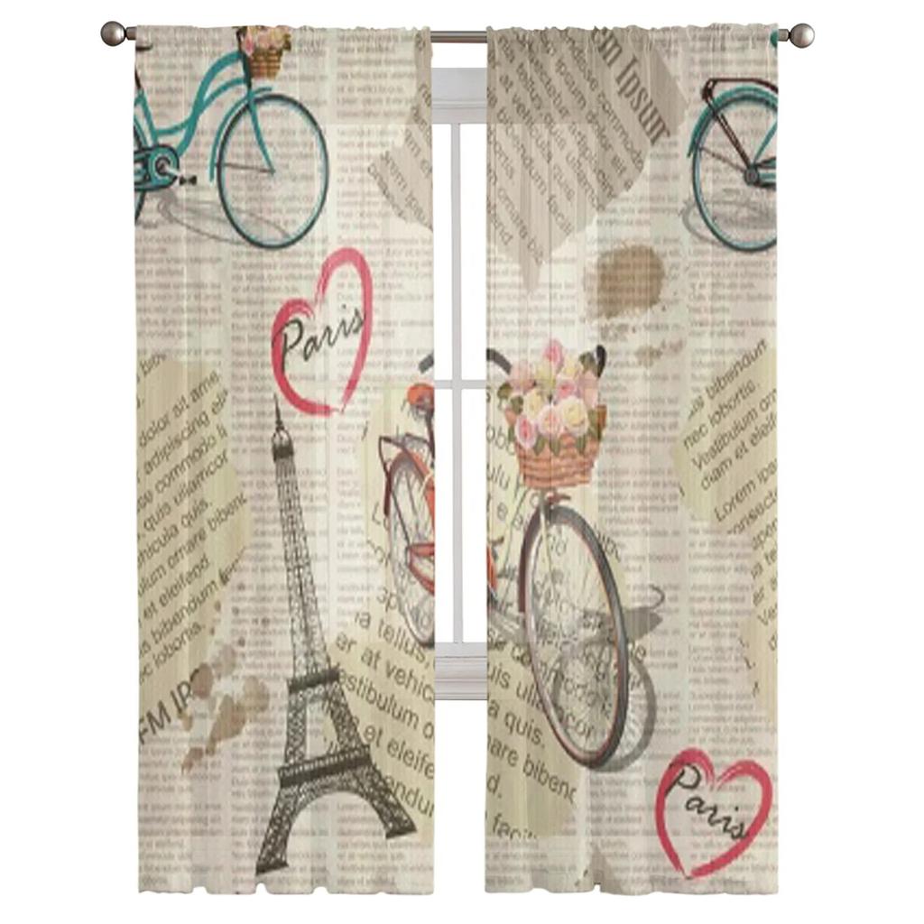Paris Vintage Newspaper Sheer Curtain For Living Room Bedroom Voile Curtains For Window Organza Curtains Party Tulle Drapes