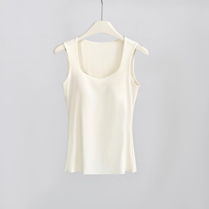 Women's Wool Square Collar Long Sleeve Thermal Shirt with Chest Pad