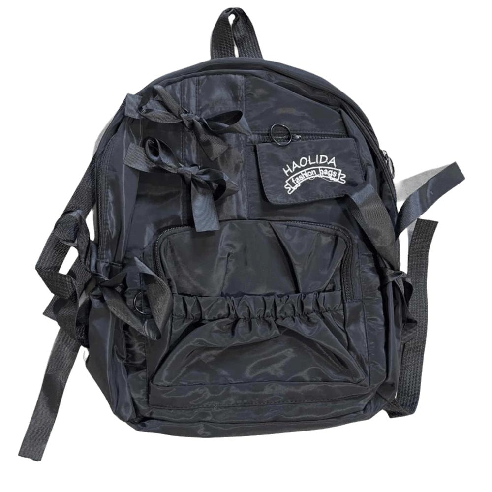 College Style Bow Backpack Large Capacity Canvas Shoulders Bag Cute Students School Bag School