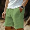 Linen Shorts Drawstring Elastic Waist Straight Legs Solid Color Breathable Daily Beach Five-point Casual Pants