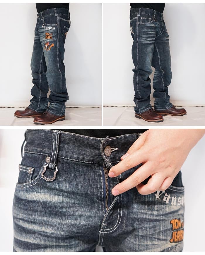 Vanson Коллаборация Tom & Jerry Вышитые Джинсы Мужские Деним TJV-2516 Индиго-34