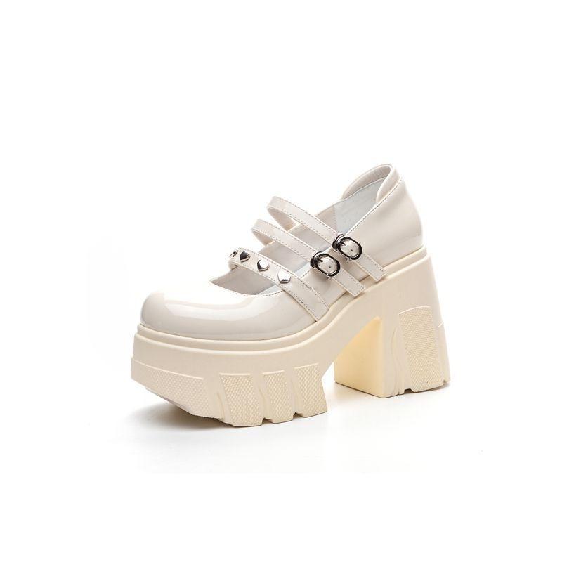 Fashion 11cm New Arrival Shallow Pumps with Chunky Heel and Wedge Sole, Perfect for Petite Princesses and Students