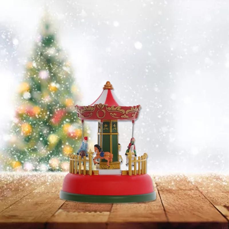  LED Lighted Music Box Battery Operated Musical Merry-Go-Round for Sky Wheel Resin Ornament Princess Horse Toy