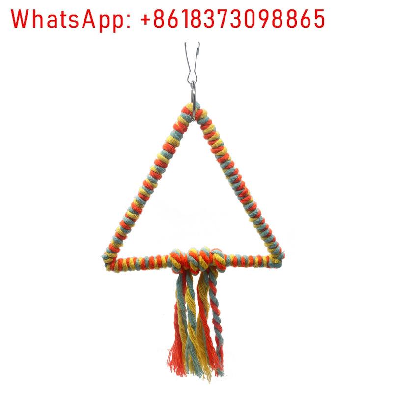 2Pcs triangle cotton rope swing colorful bird toy parrot perch climbing grinder beak stand