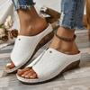 Women's Snakeskin Pattern Sandals Platform Slip On Soft Sole Casual Seaside Slides Low Wedge Vacation Slides