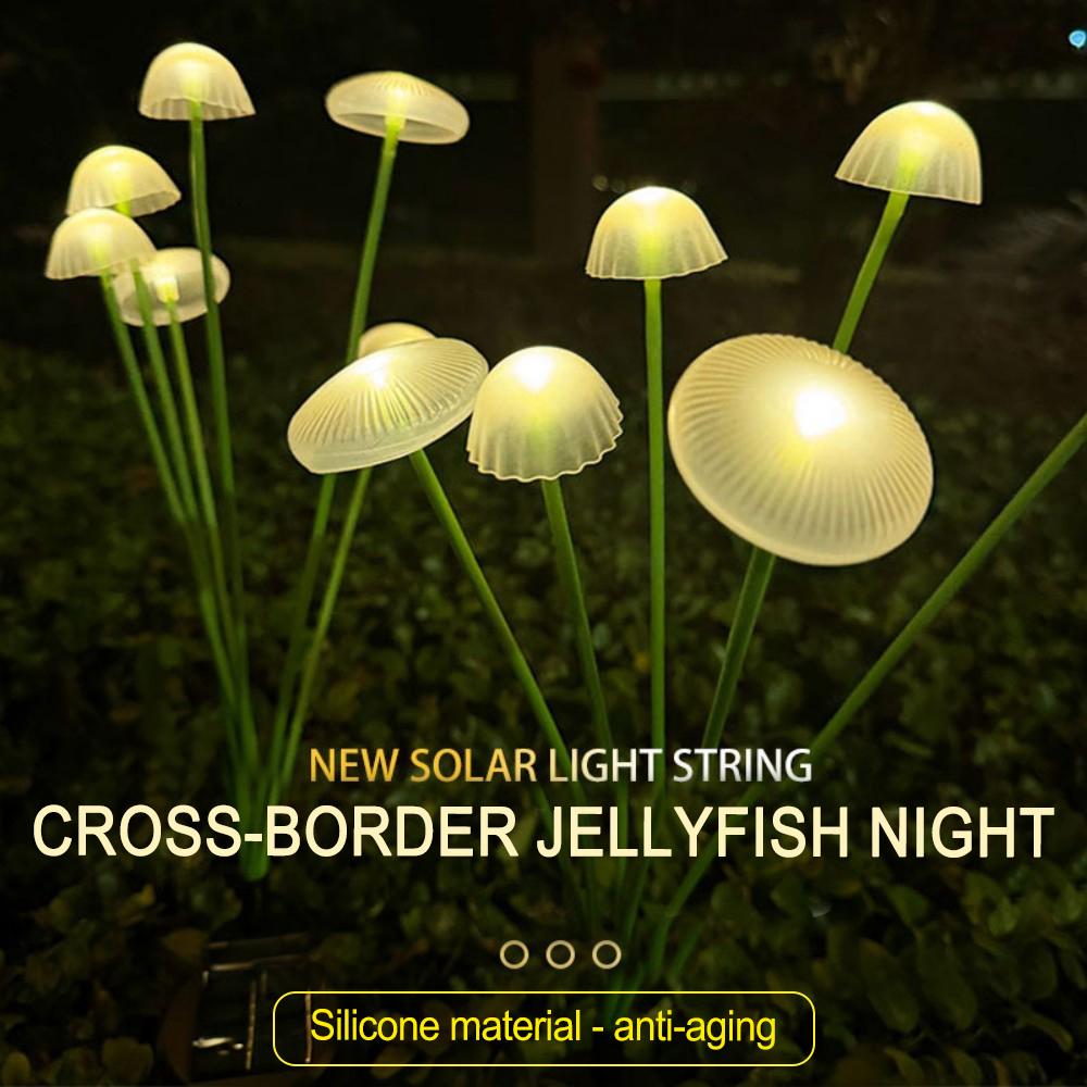 Outdoor Solar Silicone Garden Lights IP65 Waterproof Jellyfish Firefly Swing Lights LED Bi-Color Decoration Patio Holiday Party