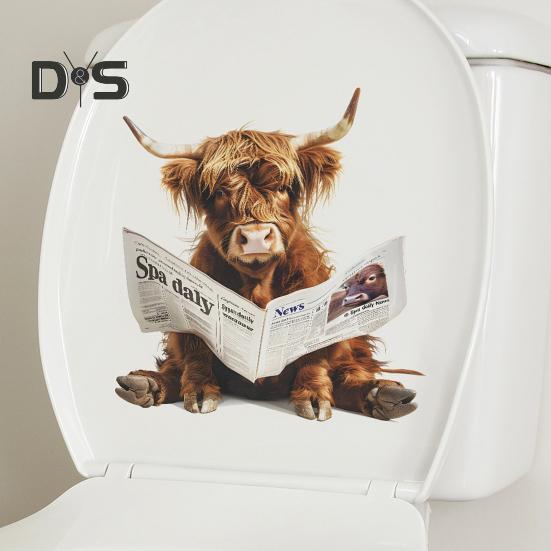 Чтение газет Як стикер для унитаза Съемный самоклеящийся водонепроницаемый ПВХ Гостиная Ванная комната Стена Искусство Корова Крышка унитаза Украшение Наклейка