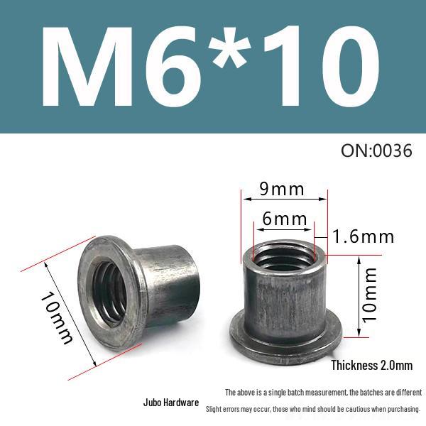 Thickened Welded T-Nut, Cold Heading Iron Plate, Round Imperial Fine Thread, Natural Color, Sizes M6/M8/M10.