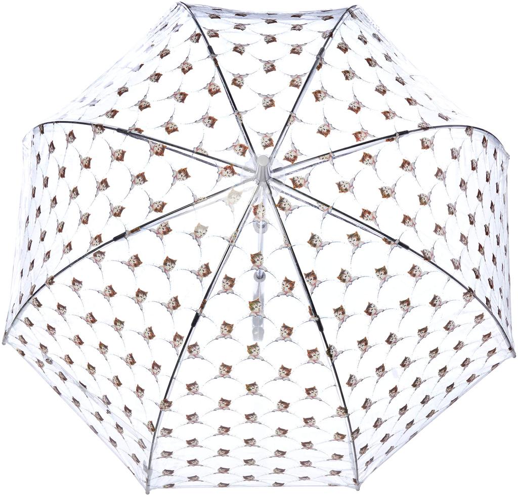 Зонт Floral Cat Transparent Cute Rib Total 490g [Fulton], женский зонт, узор, принт, кот, женский, белый, Япония, длина 65 см, длина