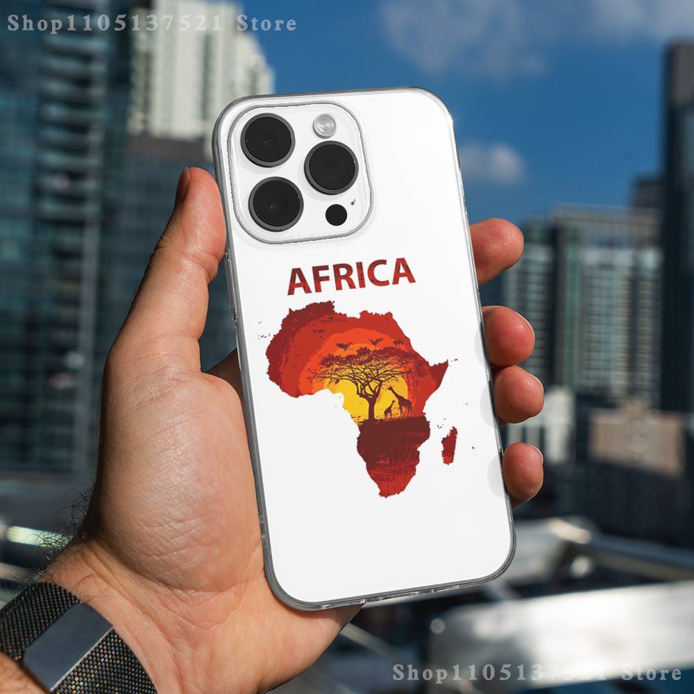 Africa Map Art Phone Case For iPhone 17,16,15,14,13,12,11 Pro,Max,Plus,XR,Mini,E Clear Full-coverage Soft Cover