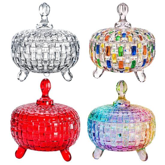 Большая стеклянная конфетница с крышкой, расписанная вручную, красочная банка для конфет, декоративная шкатулка для драгоценностей, контейнер для печенья для свадебного буфета, для печенья, орехов, шоколада