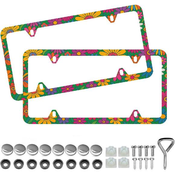 Light Blue Seashells Beachy License Plate Frame - Unobstructed Narrow-Edge 2 Packs Universal Stainless Steel Car License Plate Frames Holder Solid