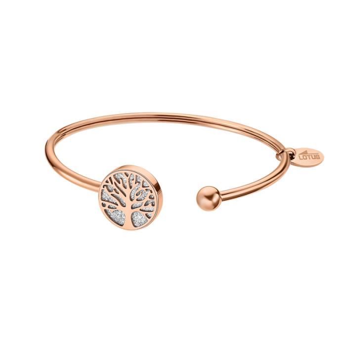 Bracelet Jonc Femme - Lotus Style - LS2225-2/4 - Acier Doré Rose - Arbre De Vie - Gamme Rainbow