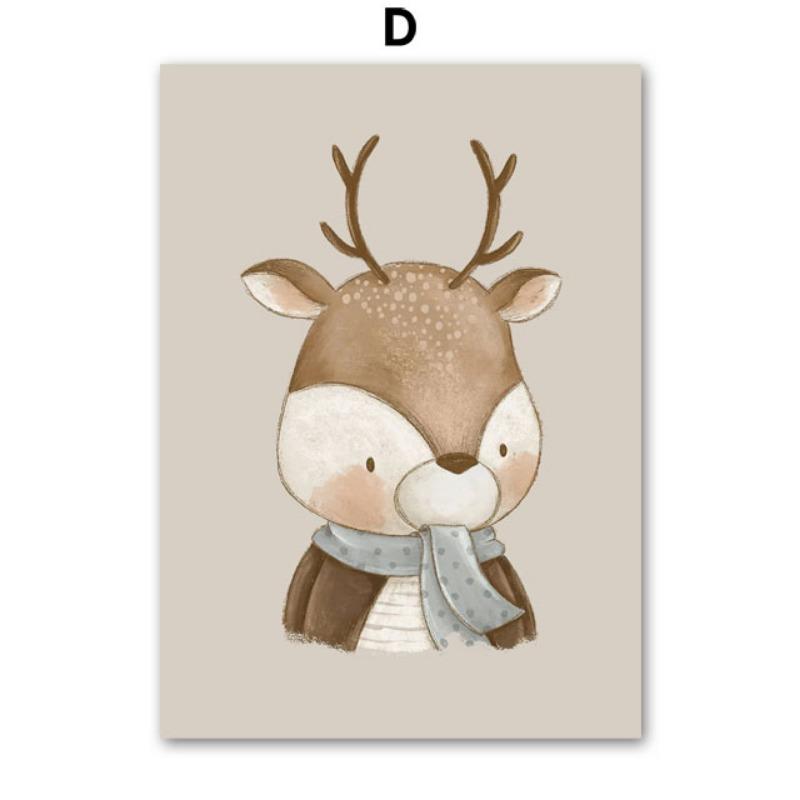 Милый Кролик Лиса Медведь Олень Имя на заказ Настенное искусство для детской комнаты Холст Живопись Скандинавские Постеры и Принты Картинки Декор для детской комнаты