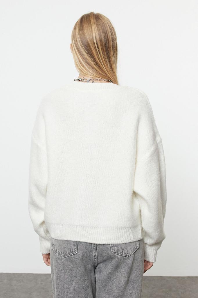 Women's Elegance Style Cardigan Ecru Soft Textured Knitwear Cardigan