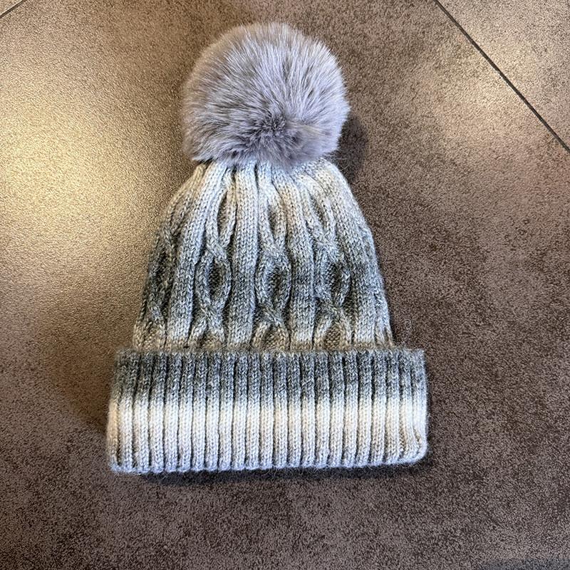 Вязаная шапка градиентного цвета для мужчин и женщин с украшениями, теплый аксессуар для холодного сезона