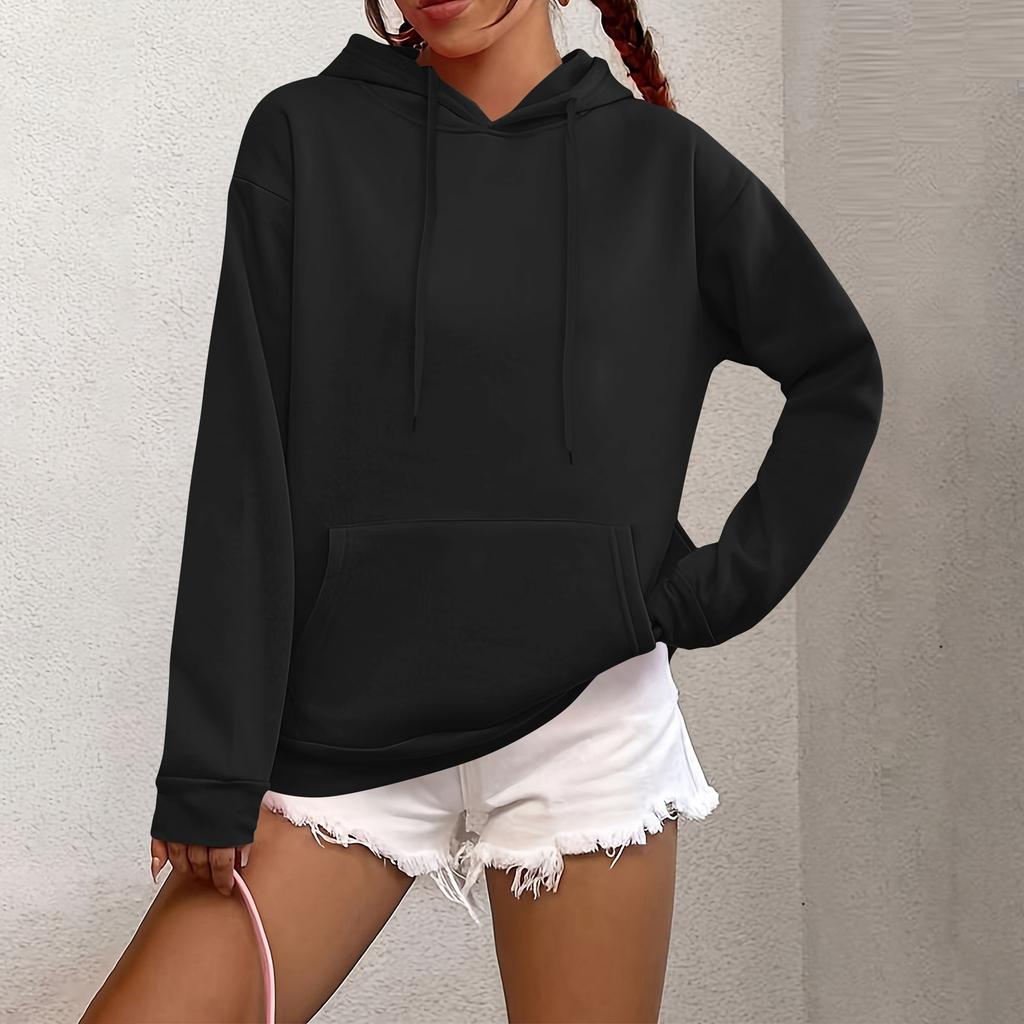 Women's Fashion Casual Sweatshirt Solid Color Hooded Pullover Sweatshirt With Pocket