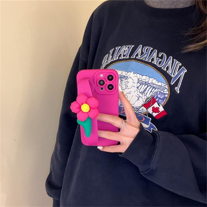 Корейский милый 3d цветок браслет-держатель-подставка для телефона чехол для Iphone 13 12 11 Pro Xs Max X Xr 7 8 Plus Se 3 противоударный мягкий чехол