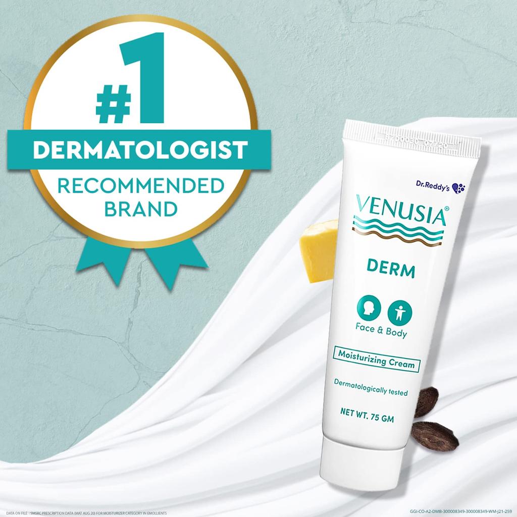 VENUSIA Dr. Reddy's Derm Moisturizing Cream 75G Pack of 2 for Dry Skin 24-Hour Hydration Barrier Repair